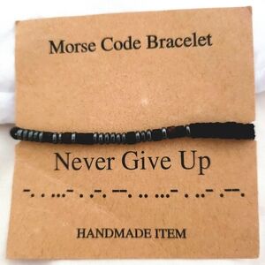 Handmade Black Morse Code Bracelet - "Never Give Up"